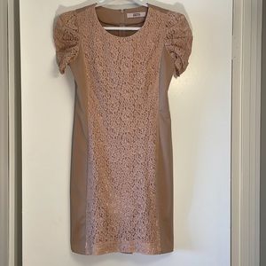 Light pink and Tan Shortsleeved Body-con Dress